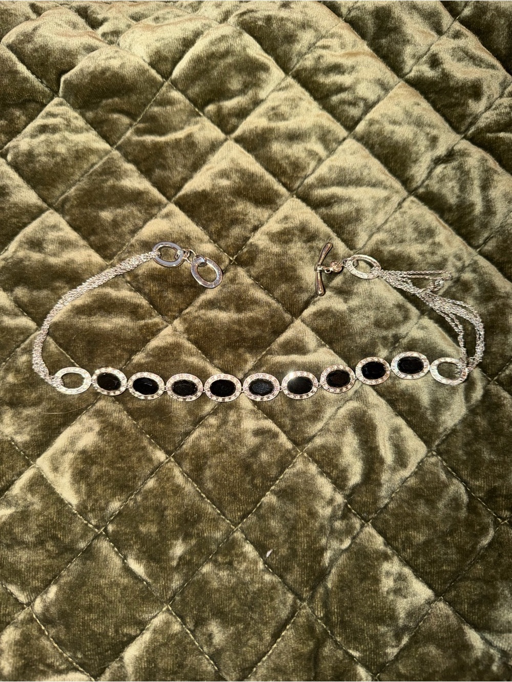 Silver-Tone Black Stone Link Bracelet - Women Jewelry